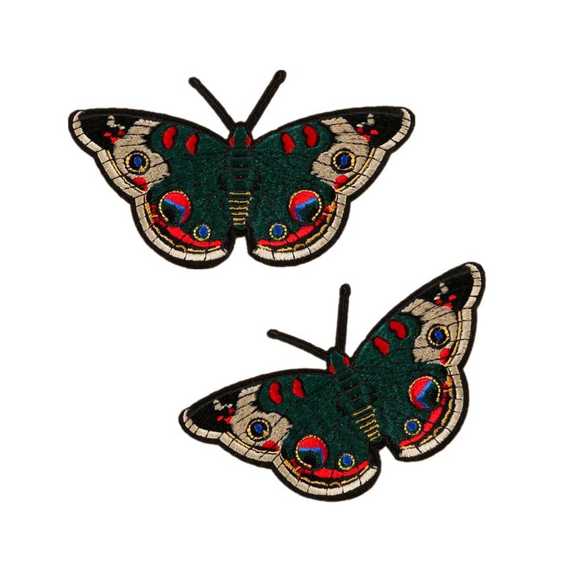 Zhiheng Extra Large Flamingo Rose Butterfly Daisy Tulip Flower Embroidered Patches Iron on Applique Motif (Butterfly) - Image 1